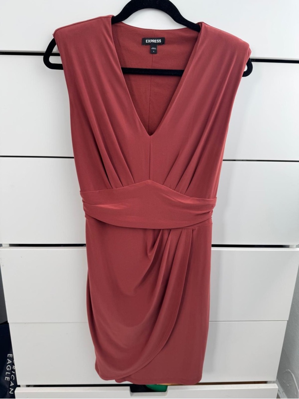 Express Terracotta Rust V Neck Drape Mini Dress Size S Sleeveless
